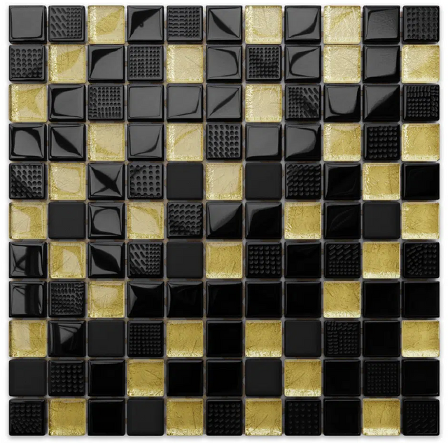 Mosaïque en verre sur filet pour salle de bain ou cuisine 30 cm x 30 cm - Crushed Volcano gold