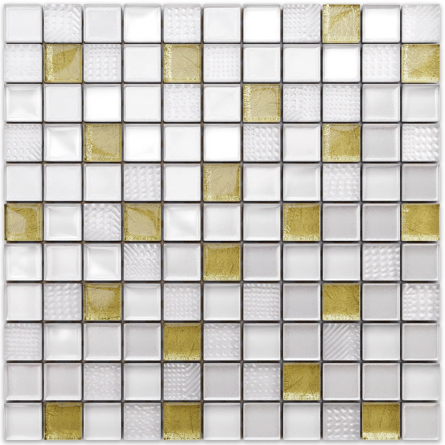 Glass mosaic on mesh for bathroom or kitchen 30 cm x 30 cm - Crushed white gold