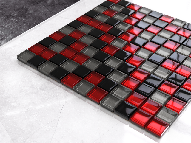 Glass mosaic on mesh for bathroom or kitchen 30 cm x 30 cm - Crimson grey