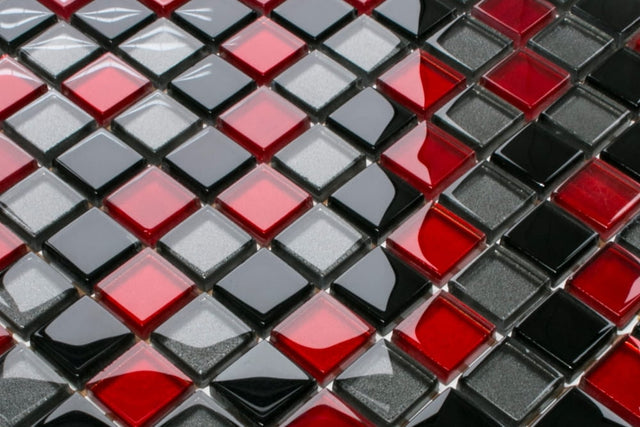 Glass mosaic on mesh for bathroom or kitchen 30 cm x 30 cm - Crimson grey