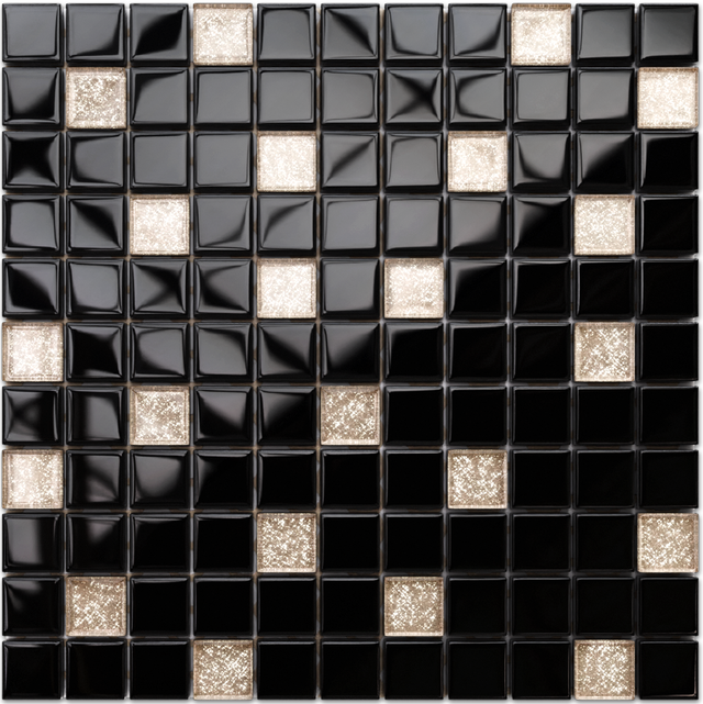 Mosaïque en verre sur filet pour salle de bain ou cuisine 30 cm x 30 cm - Poivre noir