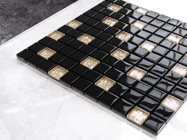 Mosaïque en verre sur filet pour salle de bain ou cuisine 30 cm x 30 cm - Poivre noir