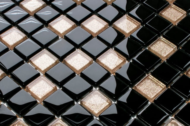 Mosaïque en verre sur filet pour salle de bain ou cuisine 30 cm x 30 cm - Poivre noir