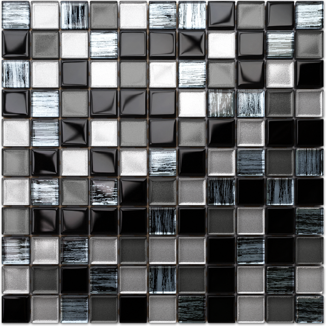 Glass mosaic on mesh for bathroom or kitchen 30 cm x 30 cm - Black jeans