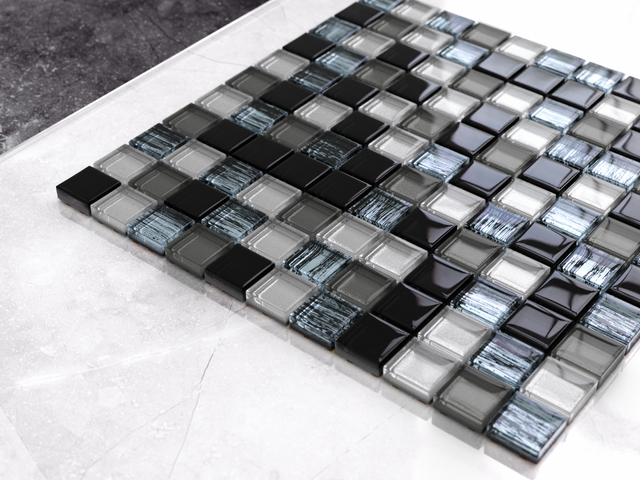 Glass mosaic on mesh for bathroom or kitchen 30 cm x 30 cm - Black jeans