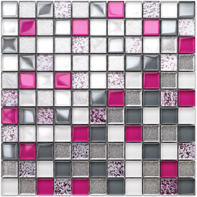 Mosaico de vidrio en red para baño o cocina 30 cm x 30 cm - Rosa perla