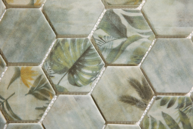 Mosaico in vetro pressato per piscine, bagni, saune, cucine 43.5 cm x 32 cm  - Botanic green garden Matt