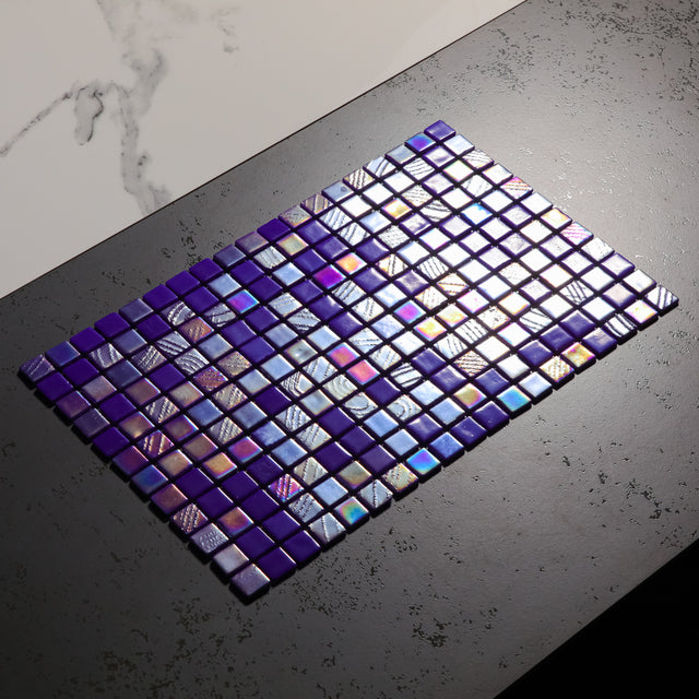 Mosaico de vidrio prensado en red para baño y cocina 32.5 cm x 51.5 cm - Alves mezcla cobalto piscina