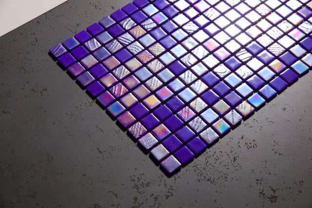 Mosaico de vidrio prensado en red para baño y cocina 32.5 cm x 51.5 cm - Alves mezcla cobalto piscina