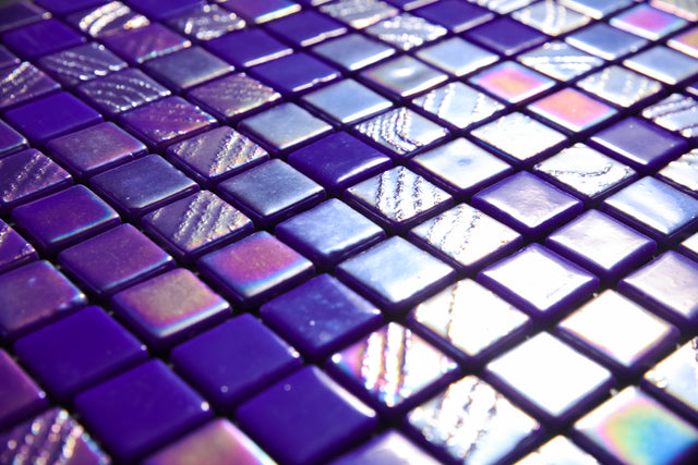 Pressed glass mosaic on mesh for bathroom and kitchen 32.5 cm x 51.5 cm - Alves blend cobalt pool