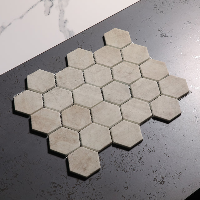 Pressed glass mosaic on mesh for bathroom and kitchen 43.5 cm x 32 cm - Taupe stone light matte