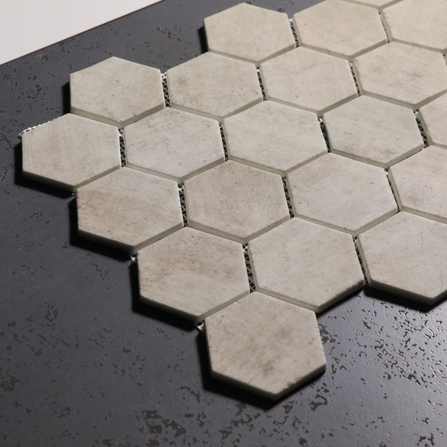 Pressed glass mosaic on mesh for bathroom and kitchen 43.5 cm x 32 cm - Taupe stone light matte