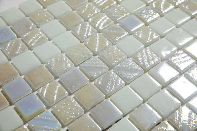 Pressed glass mosaic on mesh for bathroom and kitchen 32.5 cm x 51.5 cm - Alves blend white pool