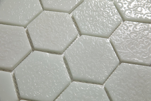 Pressed glass mosaic on mesh for bathroom and kitchen 43.5 cm x 32 cm - White garden