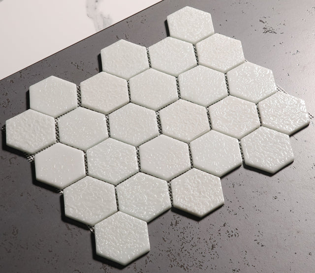 Pressed glass mosaic on mesh for bathroom and kitchen 43.5 cm x 32 cm - White garden