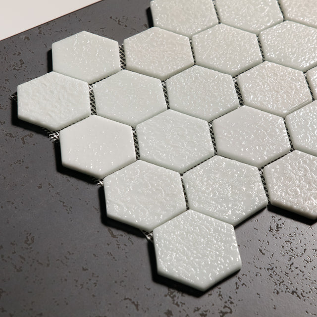 Pressed glass mosaic on mesh for bathroom and kitchen 43.5 cm x 32 cm - White garden