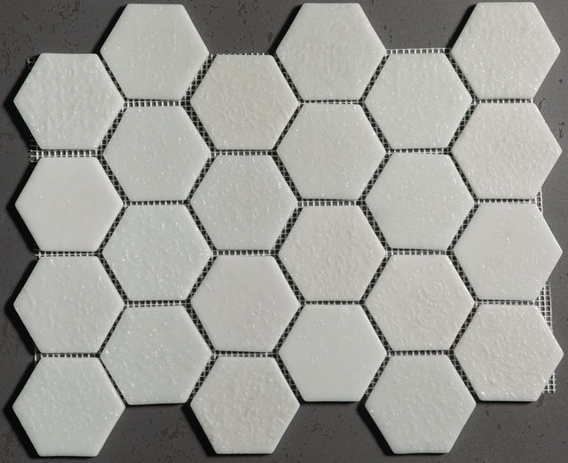 Mosaïque en verre pressé sur filet pour salle de bain et cuisine 43,5 cm x 32 cm - Jardin blanc