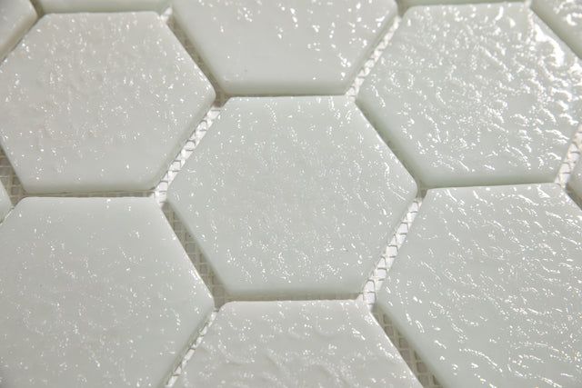 Pressed glass mosaic on mesh for bathroom and kitchen 43.5 cm x 32 cm - White garden