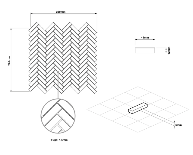 Mosaico in ceramica su rete per bagno o cucina  27.0 cm x 28.0 cm - Gloss white chevron