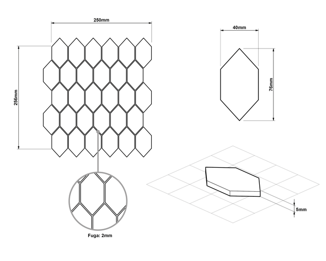 Hexagonal glass mosaic on mesh for bathroom or kitchen 25 cm x 25.6 cm - Elegant white statuary