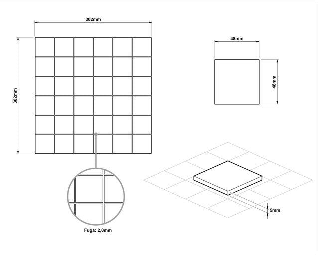 Mosaico in ceramica su rete per bagno o cucina 30.2 cm x 30.2 cm - Grain