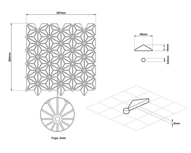 Ceramic mosaic on mesh for bathroom or kitchen 29.4 cm x 30.7 cm - Origami