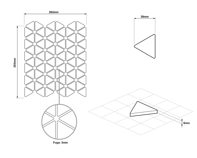 Mosaico de cerámica en malla para baño o cocina 26.3 cm x 30.3 cm - Manta triangular Adriática