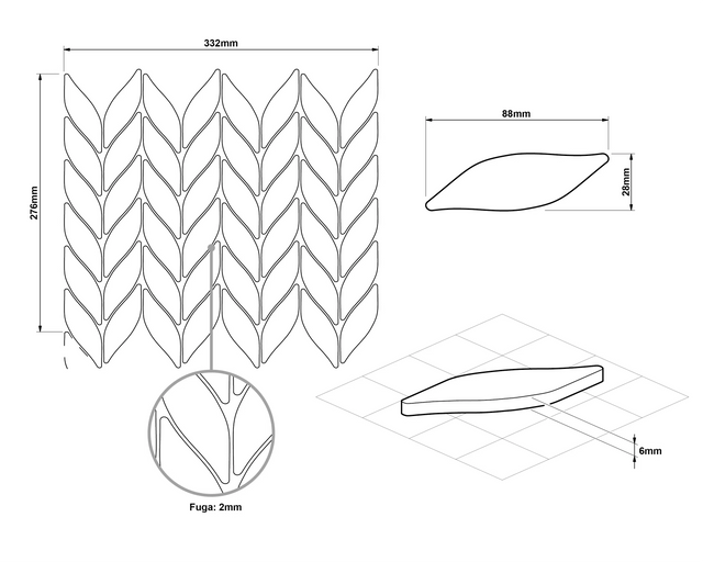 Mosaico in ceramica su rete per bagno o cucina 27.6 cm x 33.2 cm - Marble Sparrow