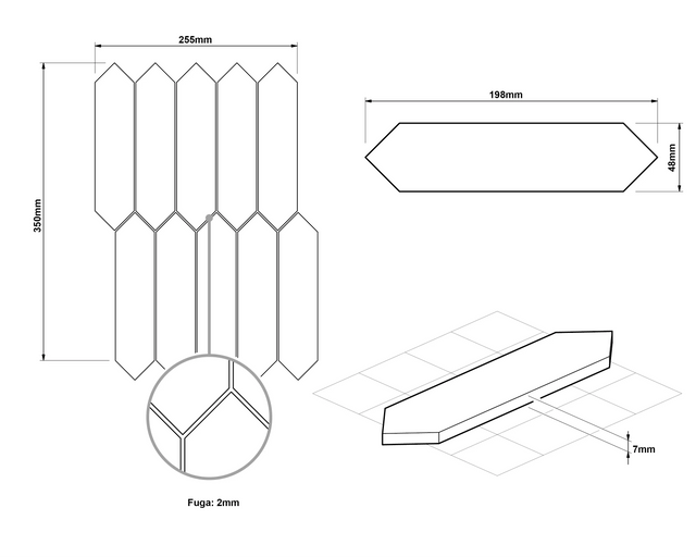 Mosaico de cerámica en malla para baño o cocina 35 cm x 25.5 cm - Casablanca