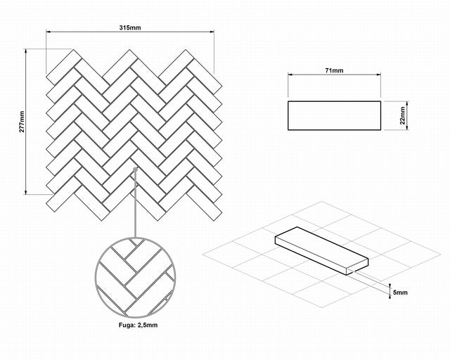 Mosaico in ceramica su rete per bagno o cucina 31.5 cm x 27.7 cm - White forest