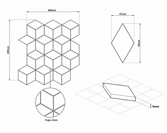 Mosaico in ceramica su rete per bagno o cucina 30.5 cm x 26.5 cm - White geometric cubes