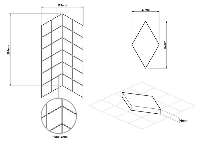 Mosaico in vetro su rete per bagno o cucina 17.2 cm x 29.8 cm - Mini totem chevron