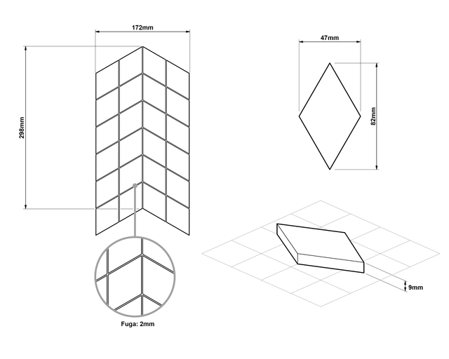 Porcelain mosaic on mesh for bathroom or kitchen 17.2 cm x 29.8 cm - Black arrow