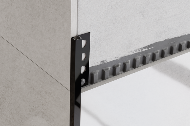 Profil dekorativer QS Ecke rektifiziert aus glänzendem schwarzem Edelstahl