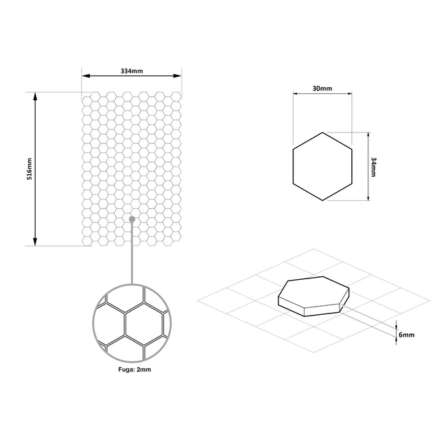 Pressed glass mosaic on mesh for bathroom and kitchen 52 cm x 34 cm - Hexa grey mat