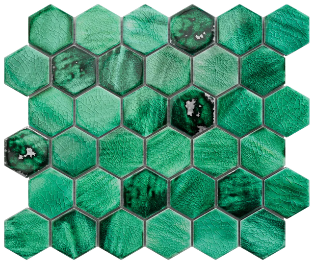 Mosaico in ceramica esagonale su rete per bagno o cucina 31.2 cm x 27 cm - Jungle nature hive