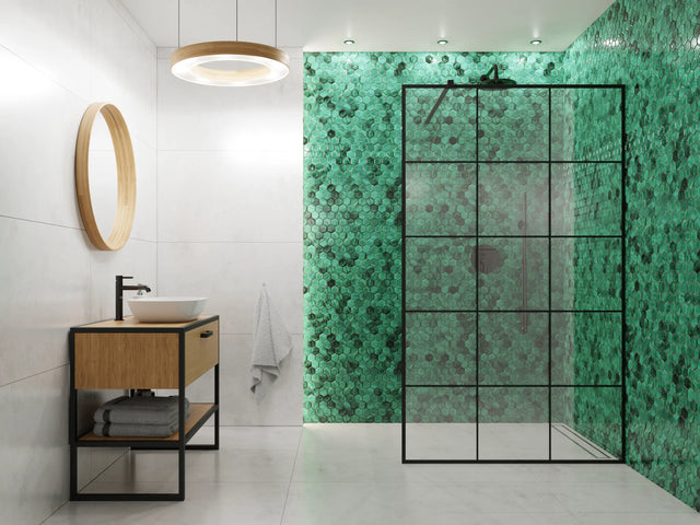 Hexagonal ceramic mosaic on mesh for bathroom or kitchen 31.2 cm x 27 cm - Jungle nature hive