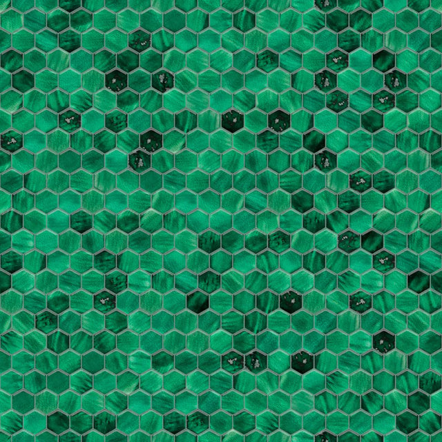 Hexagonal ceramic mosaic on mesh for bathroom or kitchen 31.2 cm x 27 cm - Jungle nature hive