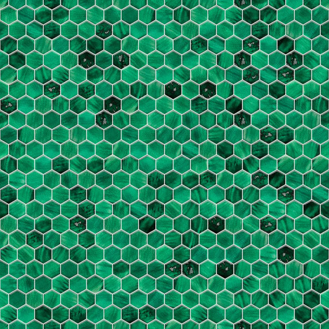 Hexagonal ceramic mosaic on mesh for bathroom or kitchen 31.2 cm x 27 cm - Jungle nature hive