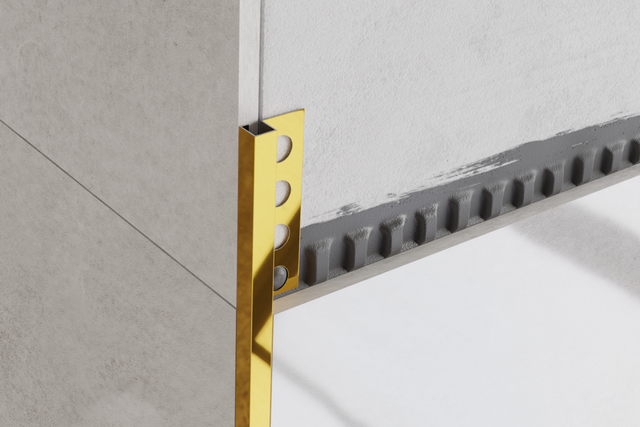 Perfil decorativo QS angular rectificado en acero inoxidable dorado pulido