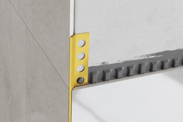 Perfil decorativo Rs angular rectificado en acero inoxidable dorado satinado