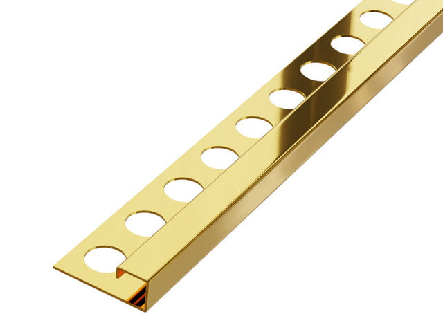 Decorative corner profile P in polished gold stainless steel