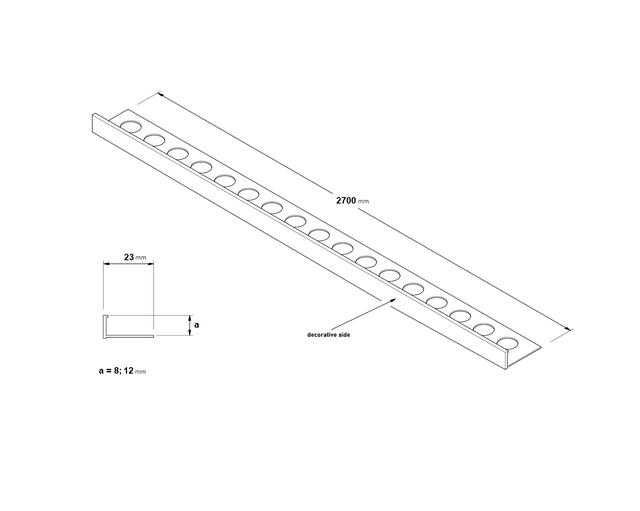 Front profile in smooth matte silver anodized aluminum
