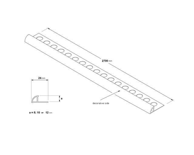 Profilo di finitura angolare in alluminio verniciato a polvere nera, opaco