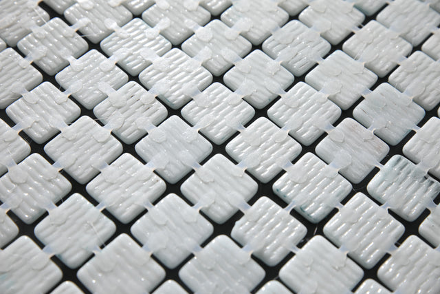 Pressed glass mosaic on mesh for bathroom and kitchen 32.5 cm x 51.5 cm - Alves blend white pool