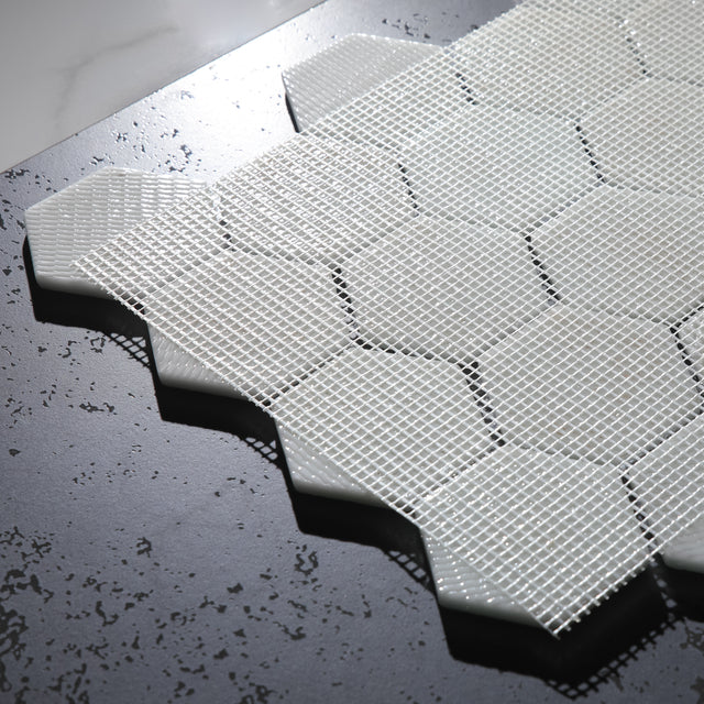 Mosaico de vidrio prensado en red para baño y cocina 43.5 cm x 34.5 cm - Botanic beige garden Mate