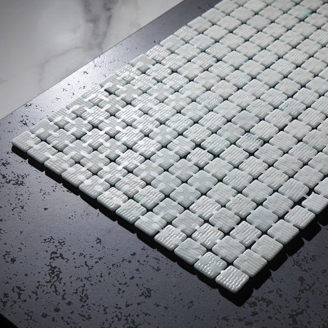 Pressed glass mosaic on mesh for bathroom and kitchen 32.5 cm x 51.5 cm - Alves blend white pool
