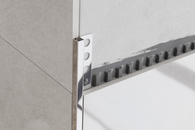 Decorative Q corner profile in shiny silver stainless steel