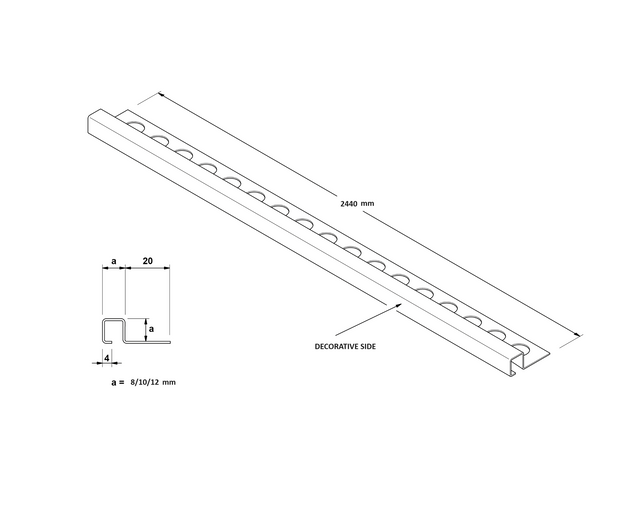 Decorative Q corner profile in shiny silver stainless steel