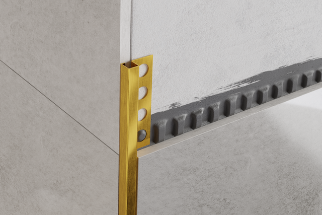 Decorative Q corner profile in satin gold stainless steel